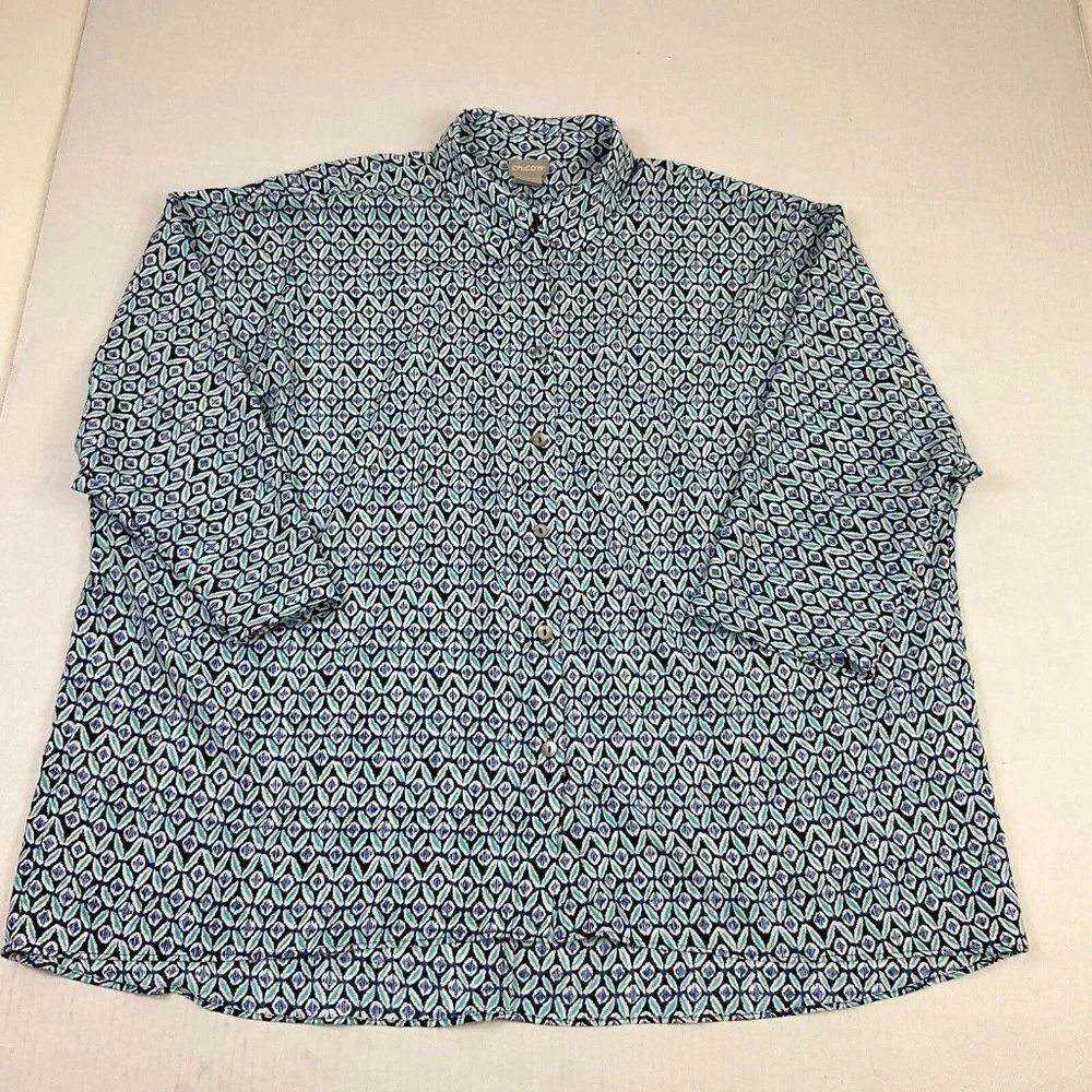 Chicos Loose Fit Blouse Tile Print Dolman 3/4 Sleeve Collared Shirt 1 M Medium